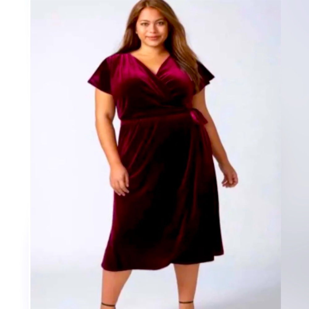 LB Burgundy Faux Wrap Dress, Side Waist Tie! Size 26/28 NEW with tags